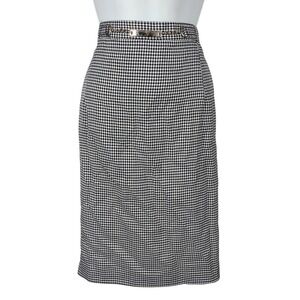 Vintage Trix Navy White Houndstooth Pencil Skirt Chain Detail Size 18 Made USA